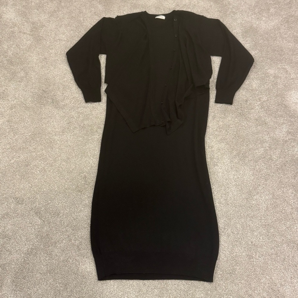 Lemaire Knitted Dress Black Double Layered Midi Dress Merino Wool size small - Picture 5 of 12